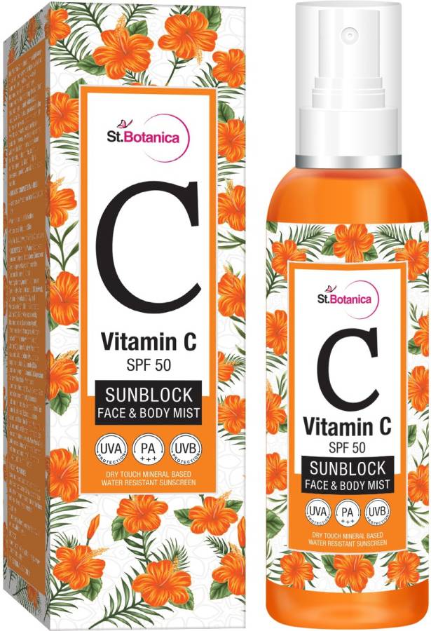 St.Botanica Vitamin C SPF 50 Sunblock Face & Body Mist Sunscreen UVA/UVB PA+++, 120ml - Dry Touch, Mineral Based & Water Resistant - SPF 50 PA+++ Price in India