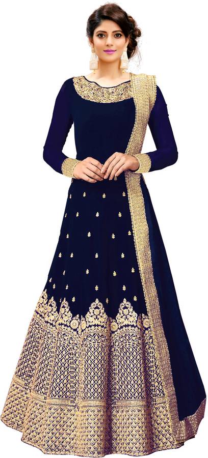 Embroidered Silk Blend Semi Stitched Anarkali Gown
