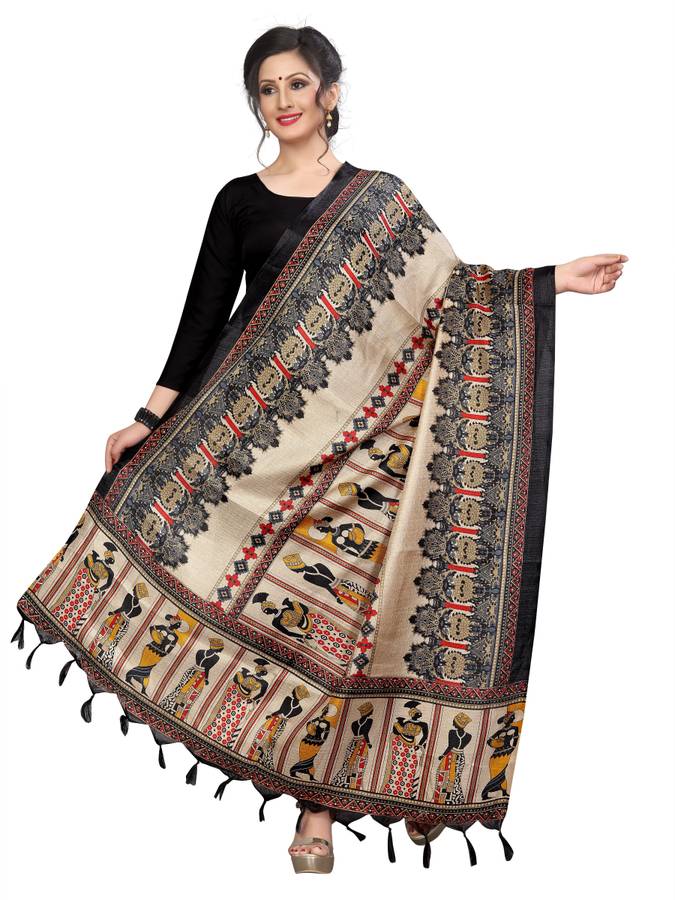 Cotton Blend Printed Black Women Dupatta