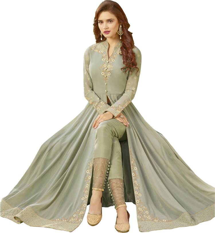 Faux Georgette Embroidered Gown/Anarkali Kurta & Bottom Material