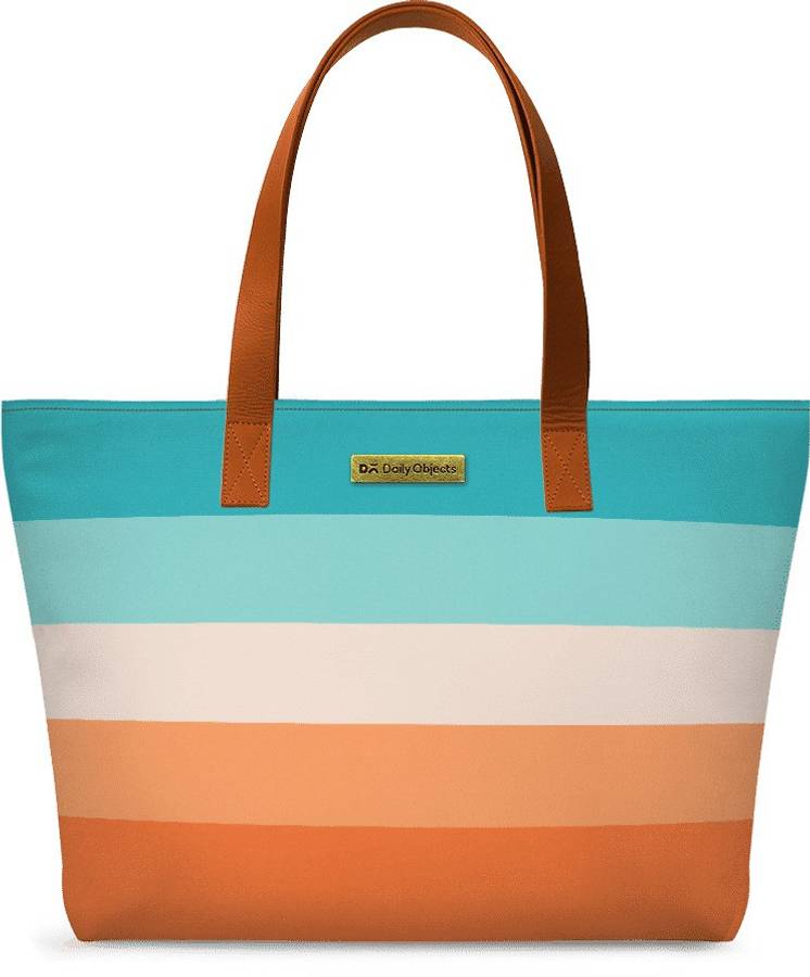 Women Blue, White, Orange Tote - Regular Size