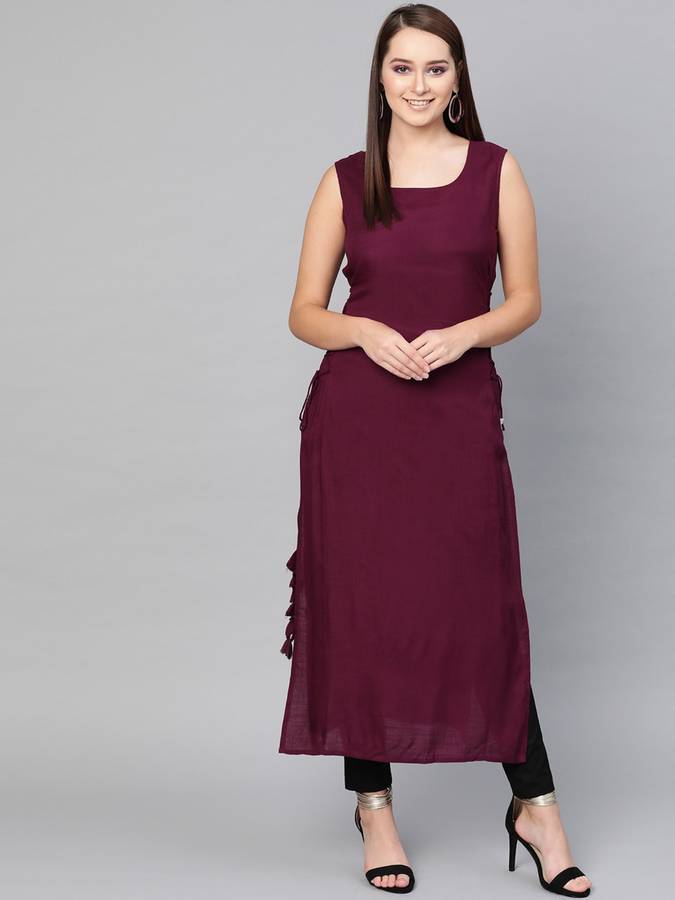 Women Solid Viscose Blend Straight Kurta Price in India