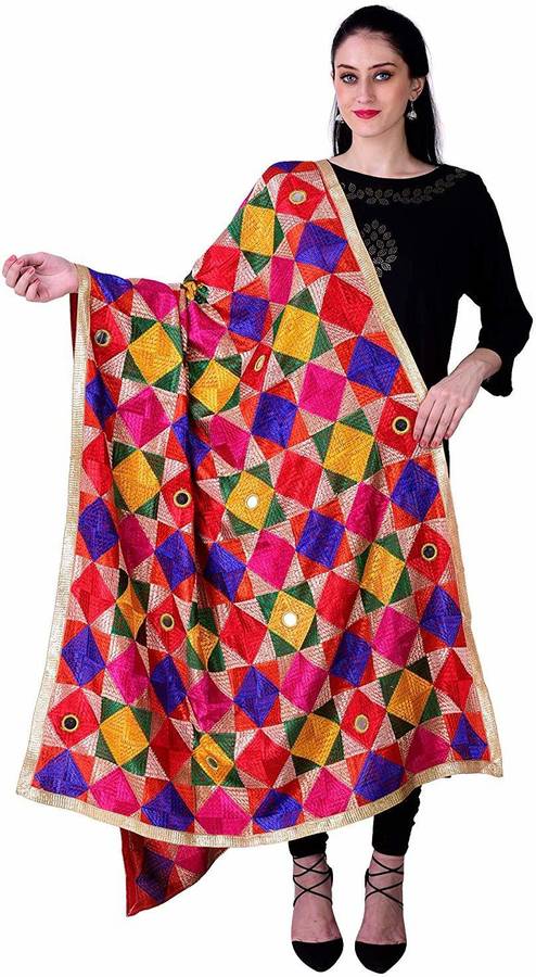 Chiffon Checkered Multicolor, Red Women Dupatta