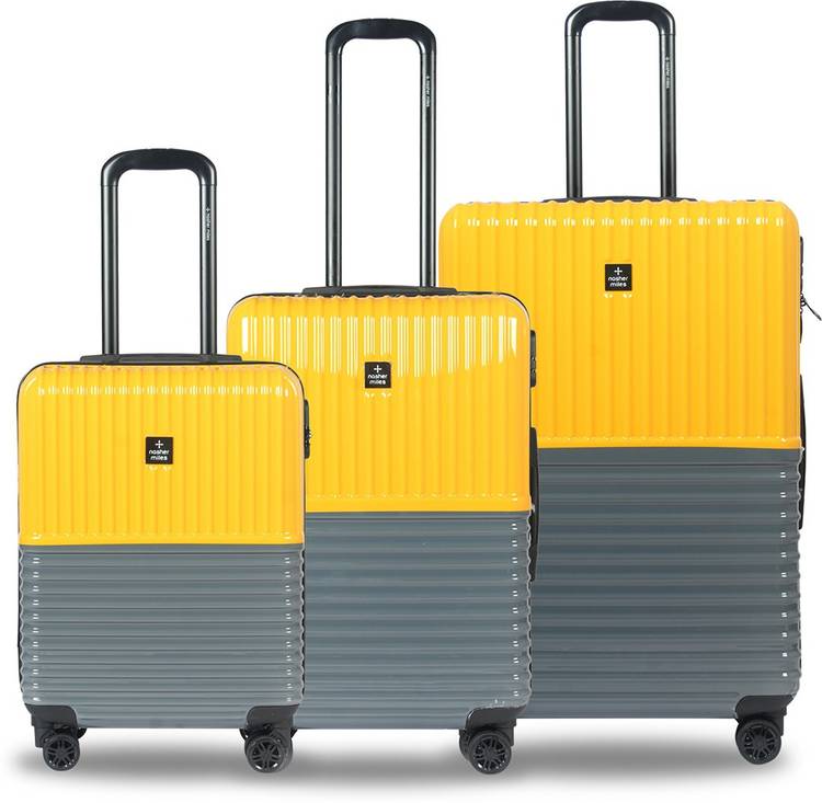 Large Cabin & Check-in Luggage (75 cm) - Istanbul Hard-sided Polycarbonate Luggage Set of 3 Yellow and Grey Trolley Bags (55, 65 & 75 Cm) - Yellow, Grey