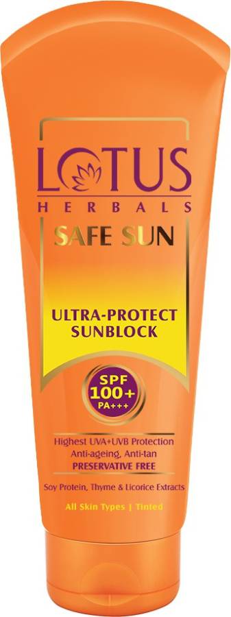 LOTUS HERBALS Safe Sun Anti-Ageing, Anti-Tan Ultra Sunblock - SPF 100+ PA+++ Price in India