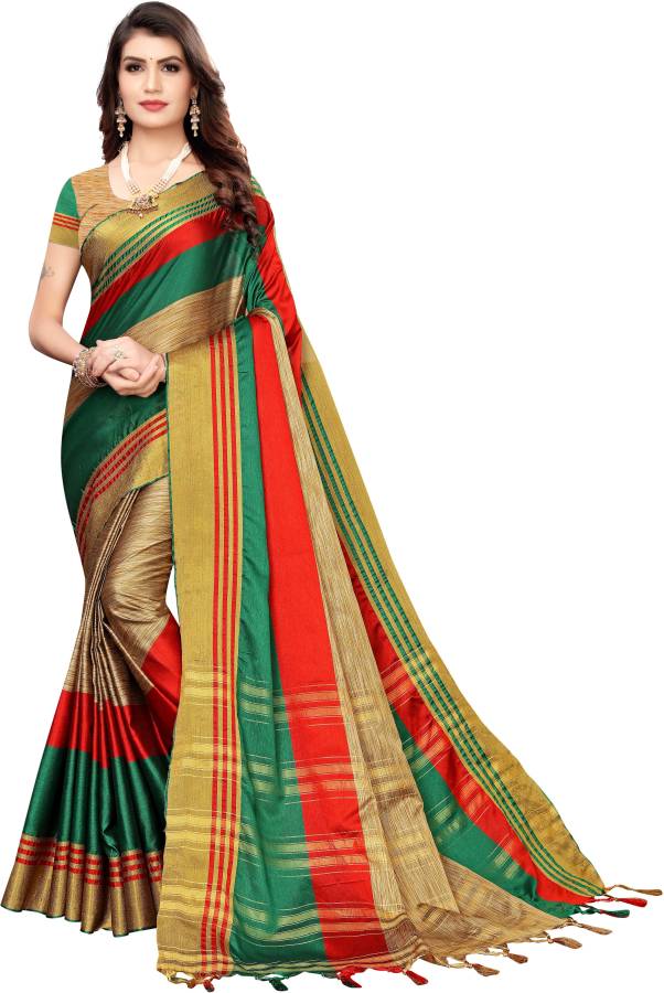 Checkered Fashion Cotton Silk Saree Price in India