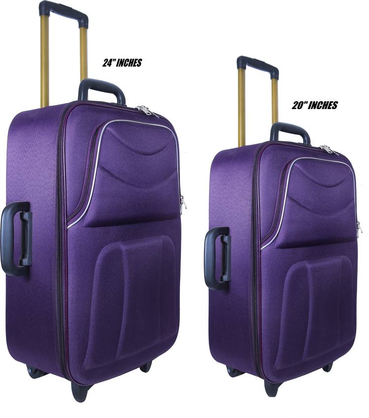 Soft Body Set of 2 Luggage - SCOTTISH, Softsided Suitcase Polyester Luggage, Set of 2 Trolley Bags, (24"+20"), Cabin Luggage + - Purple