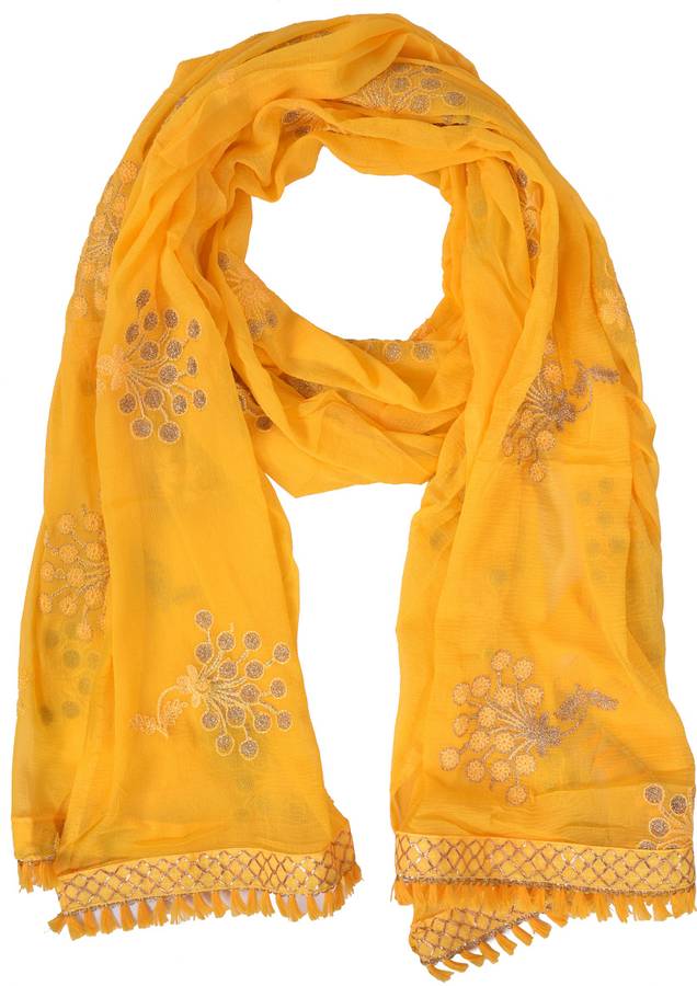 Chiffon Embroidered Yellow Women Dupatta