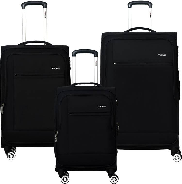 Small Check-in Luggage (46 cm) - Estonia Set Of 3 8 Wheels Strolley Suitcase For Travel Cabin and Check-in Trolley Bag (Black) - Black