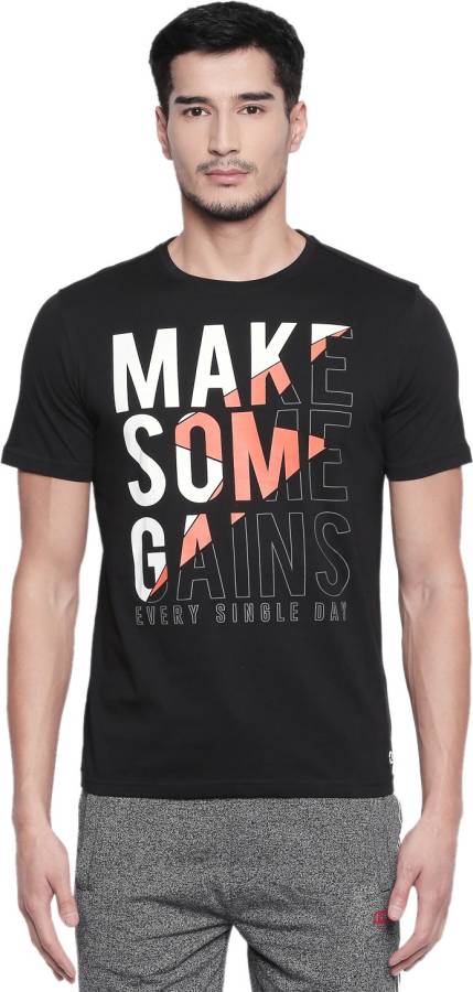 Printed Men Round Neck Black T-Shirt Price in India