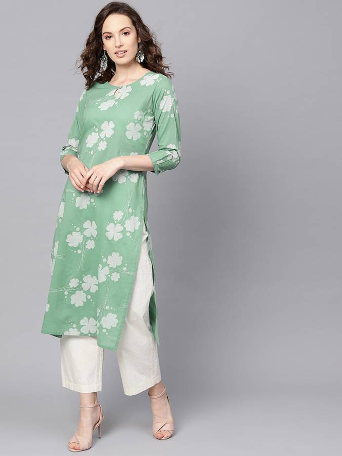 Women Printed Cotton Blend Straight Kurta Price in India