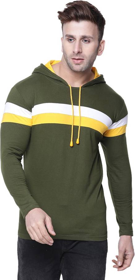 Color Block Men Hooded Neck Multicolor T-Shirt