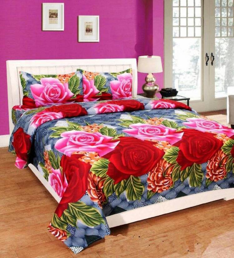 RADHERADHE 104 TC Polycotton Double King Floral Bedsheet