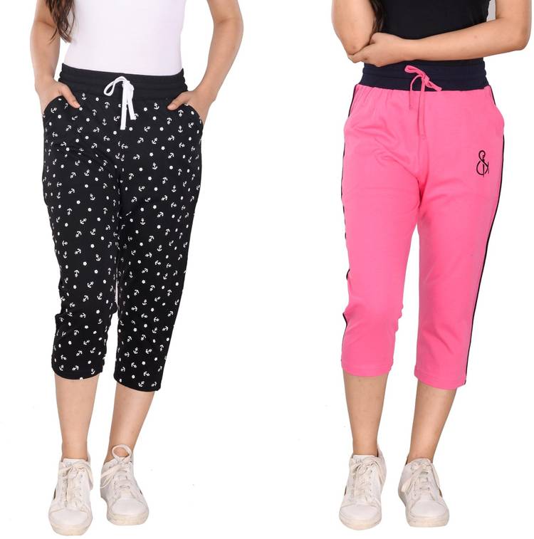 Women Black, Pink Capri