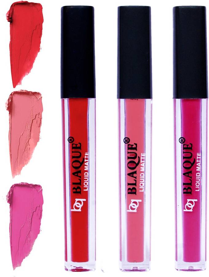 bq BLAQUE Matte Liquid Lip Gloss Combo of 3 Lipstick # 101-107-110 Price in India