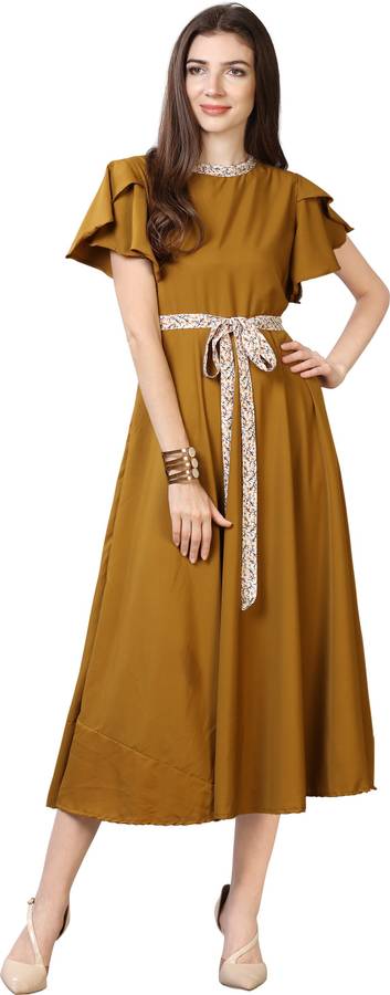 Women A-line Beige Dress