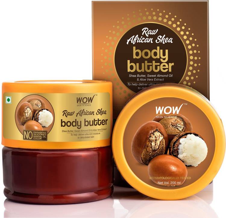 WOW SKIN SCIENCE Raw African Shea Body Butter for Ultra Rich Moisturising enriched with Shea Butter, Sweet Alomond, & Aloe Vera Extract- No Parabens, Silicones, Mineral Oil & Color - 200mL Price in India