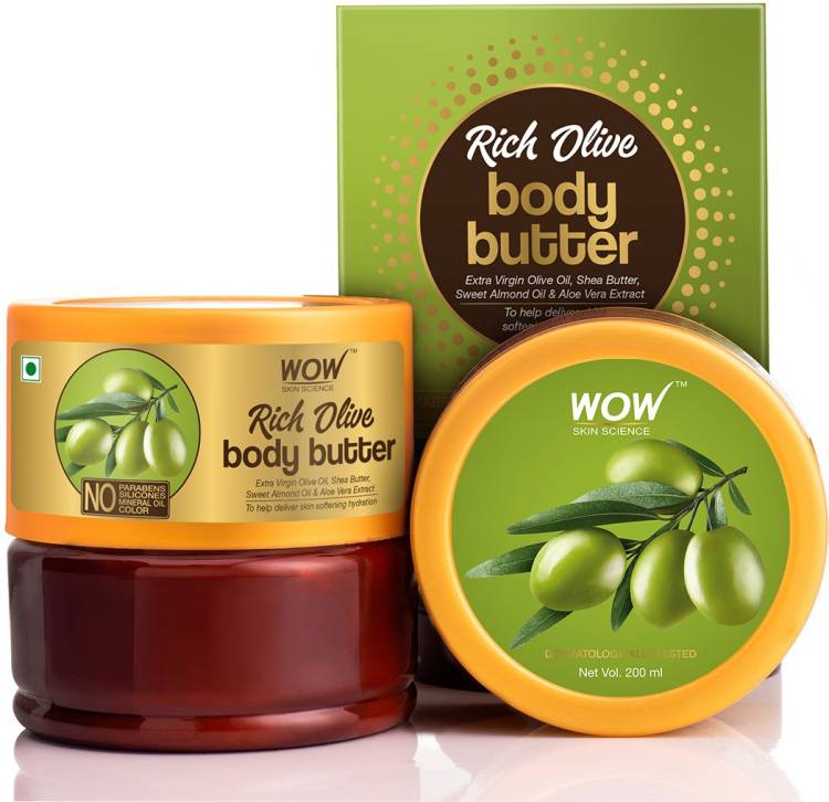 WOW Skin Science Rich Olive Body Butter Enriched with Extra Virgin Olive Oil, Shea Butter, Sweet Almond oil & Aloe Vera Extract - No Parabens, Silicones, Mineral Oil & Color - 200mL Price in India