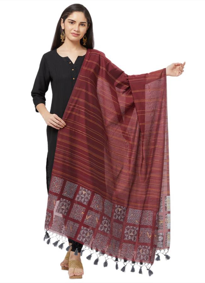 Silk Blend Printed Maroon Women Dupatta