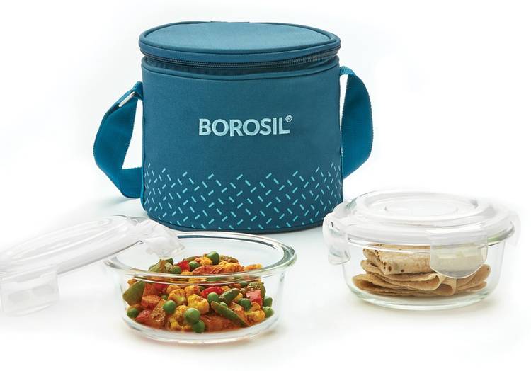 BOROSIL Glass Lunch Box, set of 2, 400 ml verticle-sky 2 Containers Lunch Box