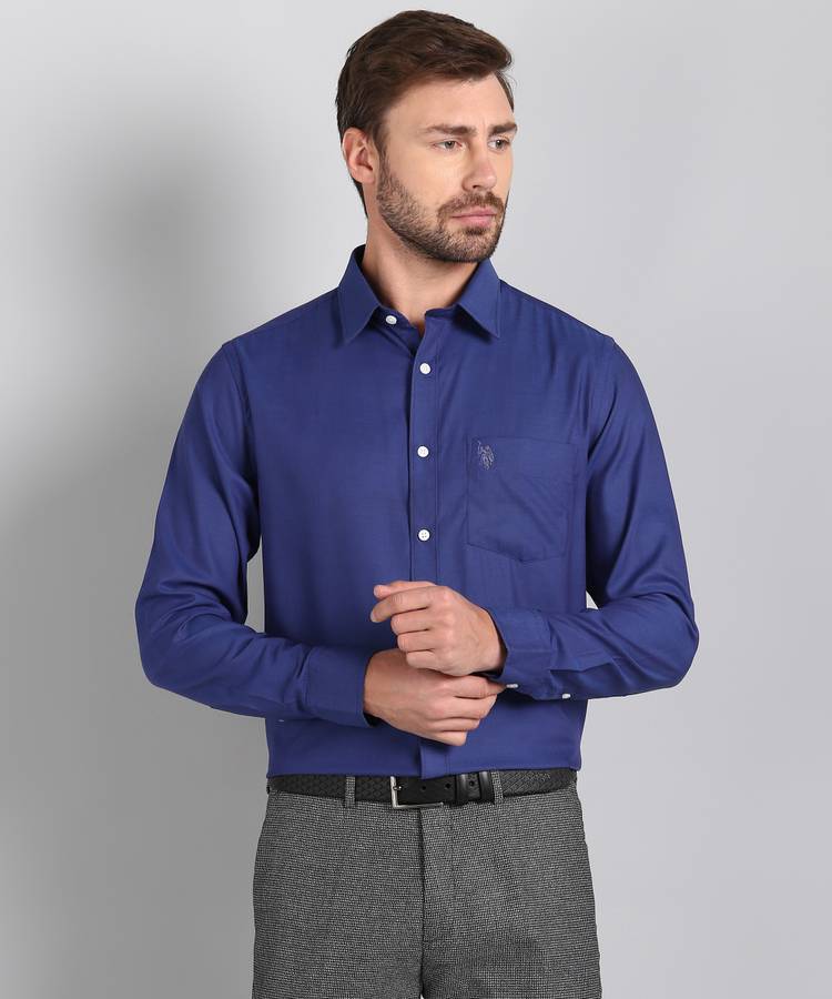 Men Slim Fit Chevron/Zig Zag Button Down Collar Formal Shirt
