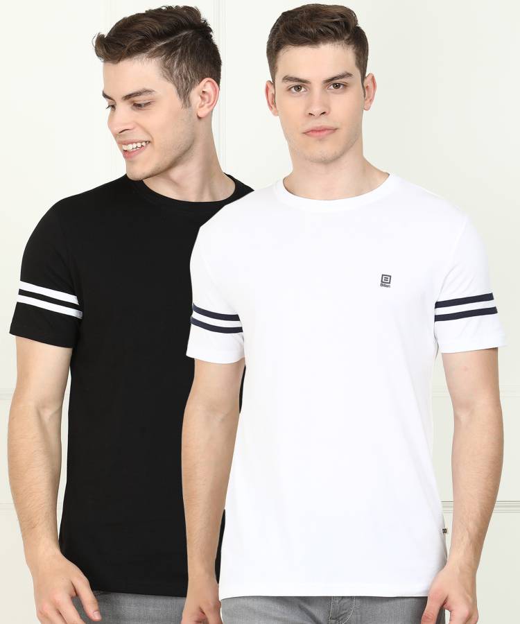 Solid Men Round Neck White, Black T-Shirt Price in India