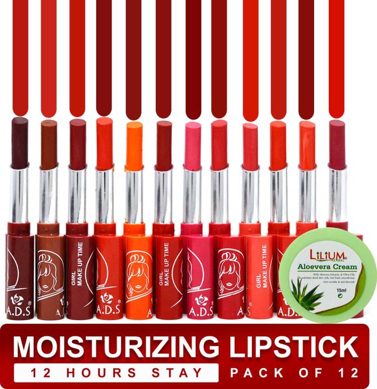 ads Fresh n Refreshing Moisturising Lipstick Multicolor-01708-A Pack of 12 with Lilium Aloevera Cream Price in India