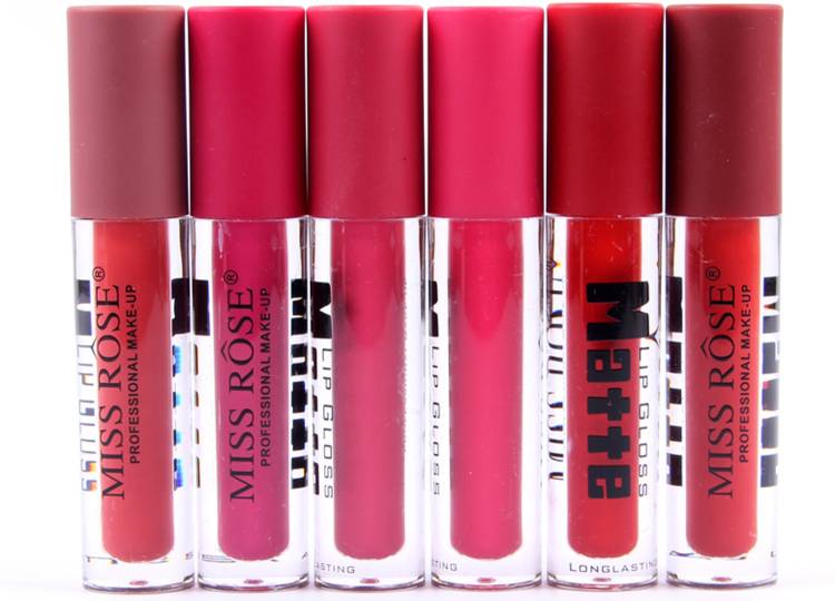 MISS ROSE Long Lasting Matte Lip Gloss Pack of 6 (01) Price in India