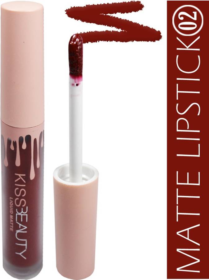 Kiss Beauty Long Lasting Matte Liquid Dark Burgundy Lipgloss -A02 Price in India