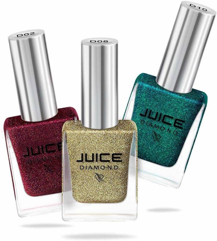 Juice Nail Paint Combo 12 Berry Shimmer - D02 Diamond, Magic Crystal - D08 Diamond, Aquamarine Crystal - D10 Diamond Price in India