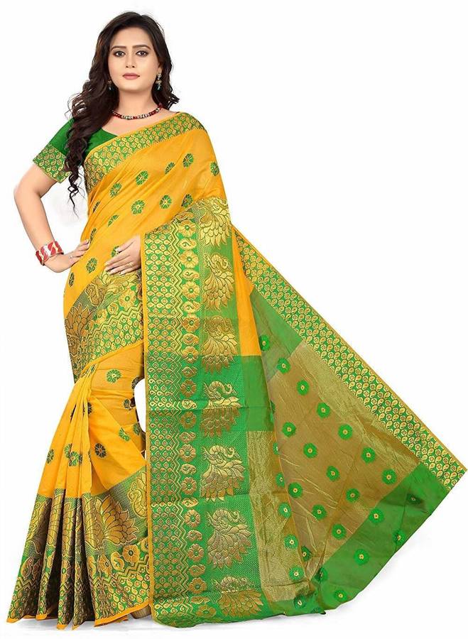 Self Design Banarasi Cotton Blend Saree