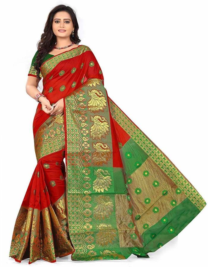 Self Design Banarasi Cotton Blend Saree Price in India