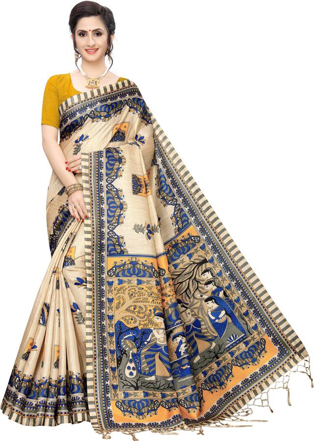 Printed, Graphic Print Daily Wear Khadi Silk Saree