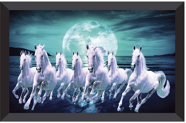 SAF 7 Horses River LARGE FRAMED UV COATED Digital Reprint 13.5 inch x 19.5 inch Painting