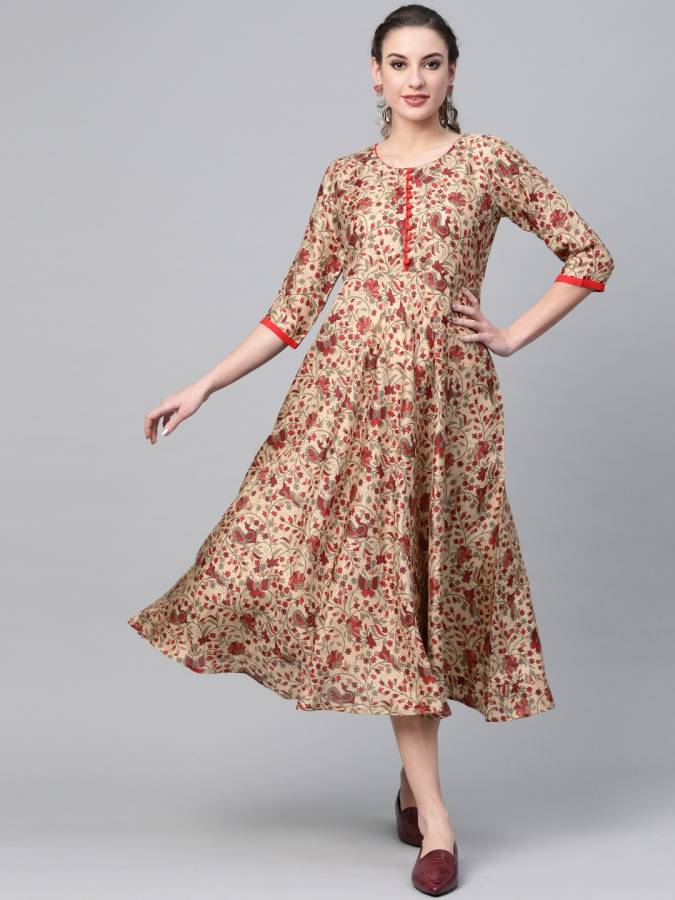 Women Printed Polyester Flared Kurta