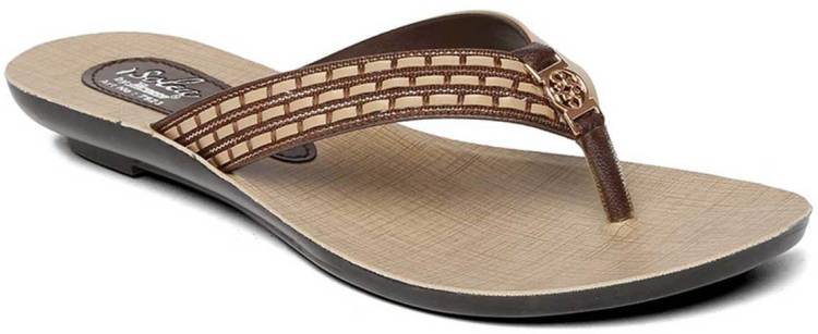 Women Brown, Beige Flats Sandal Price in India