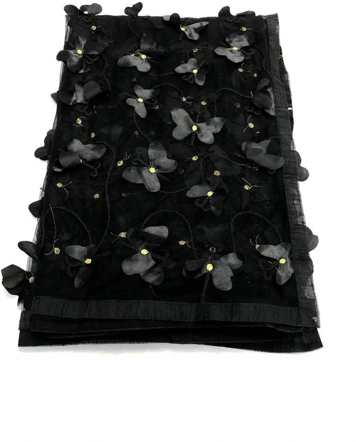 Net Embroidered Black Women Dupatta