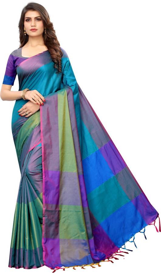 Woven, Embellished Kanjivaram Silk Blend, Jacquard Saree