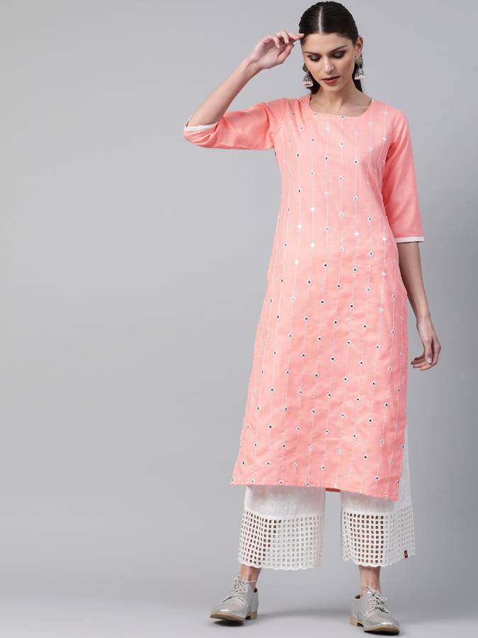 Women Embellished Pure Cotton Straight Kurta Price in India