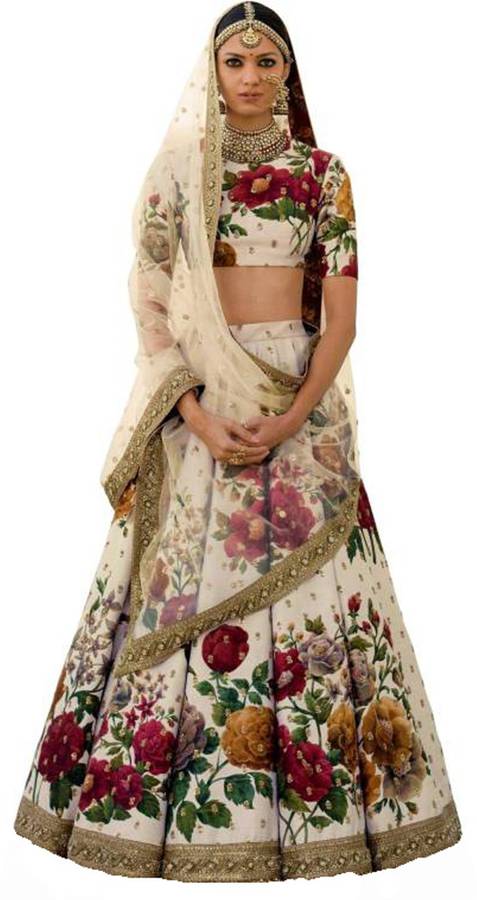 Digital Print, Embroidered Semi Stitched Lehenga Choli