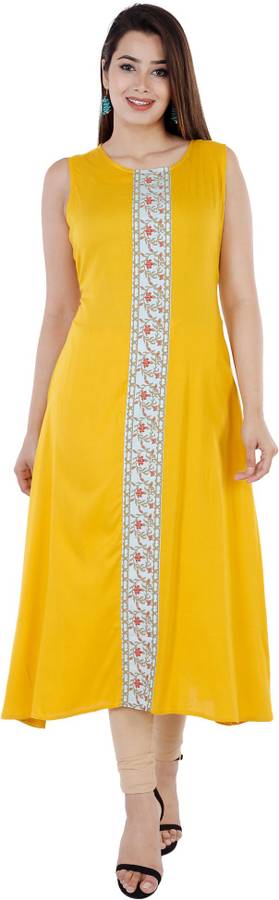 Women Solid Cotton Rayon Blend A-line Kurta