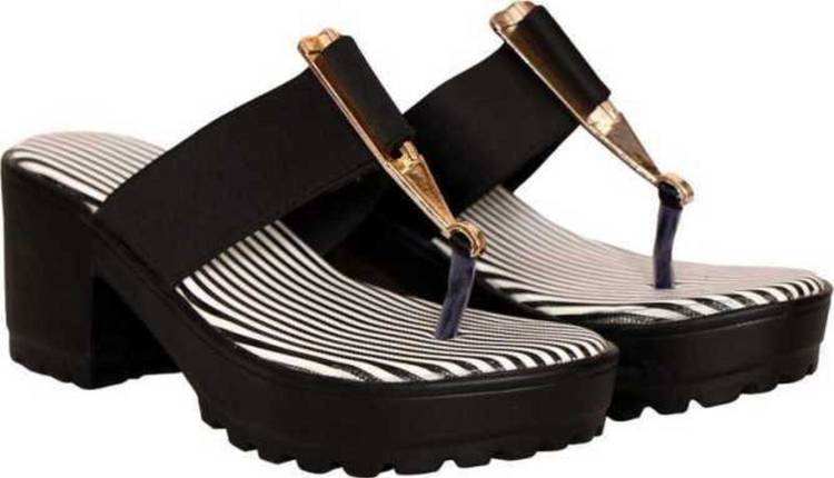 Women White, Black Heels Sandal