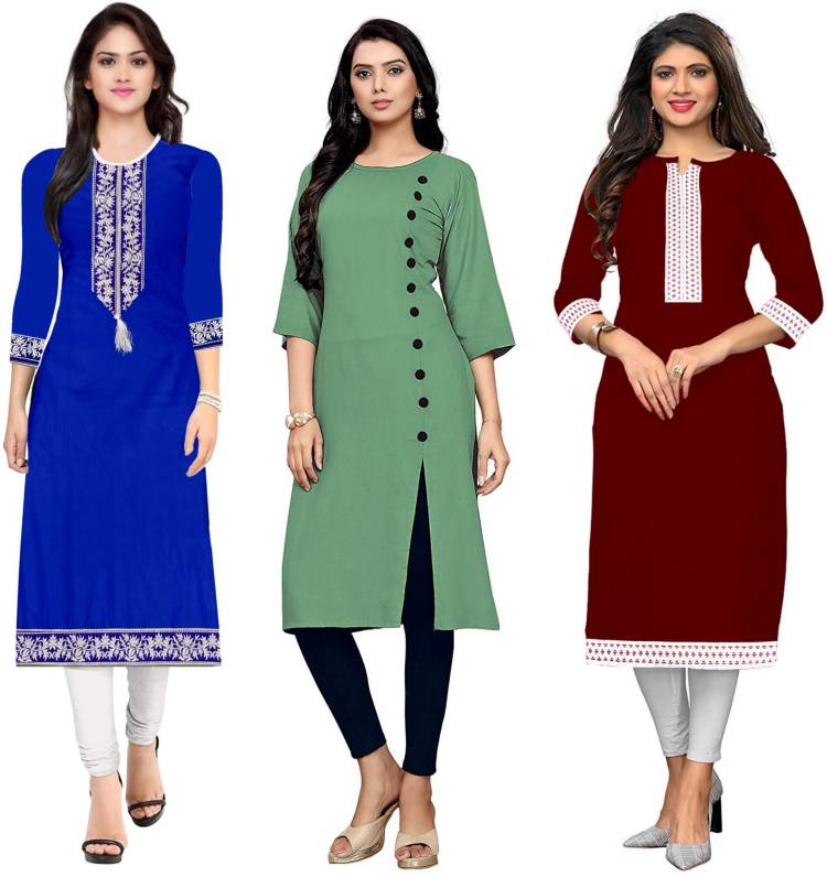 Cotton Solid, Embroidered Kurta Fabric Price in India