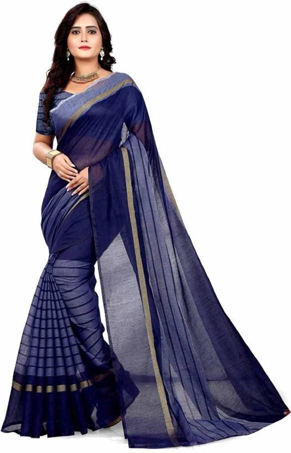 Self Design, Striped, Woven Chanderi Cotton Linen Blend, Cotton Silk Saree Price in India