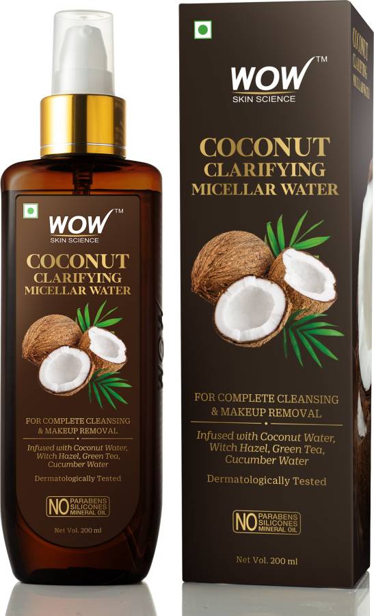 WOW SKIN SCIENCE Coconut Clarifying Micellar Water for Complete Cleansing & Makeup Removal - For All Skin Types - No Parabens, Silicones & Mineral Oil -200mL Makeup Remover Price in India