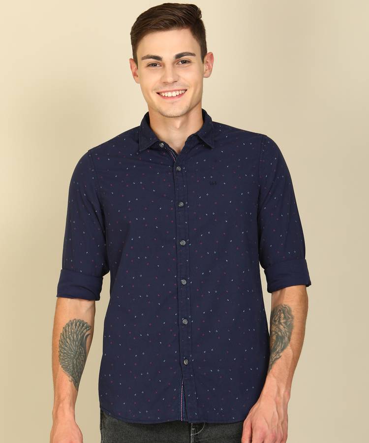 Men Printed Slim Fit Casual Spread Collar Shirt