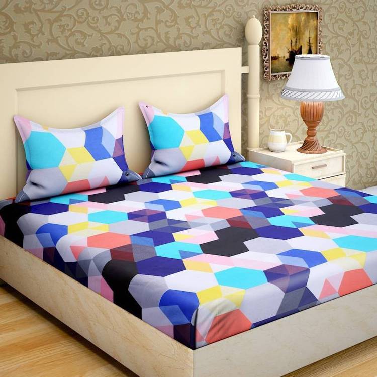 OM GOODS 144 TC Cotton Double Geometric Bedsheet