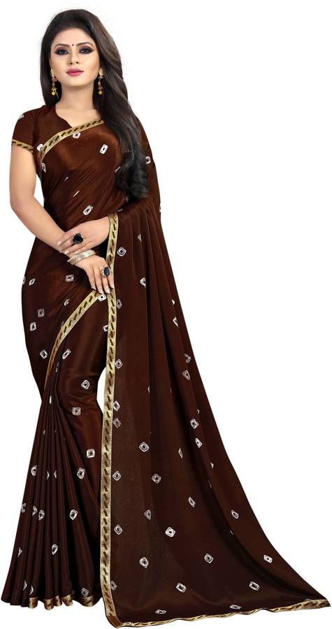 Embellished, Printed Bandhani Silk Blend, Poly Silk Saree