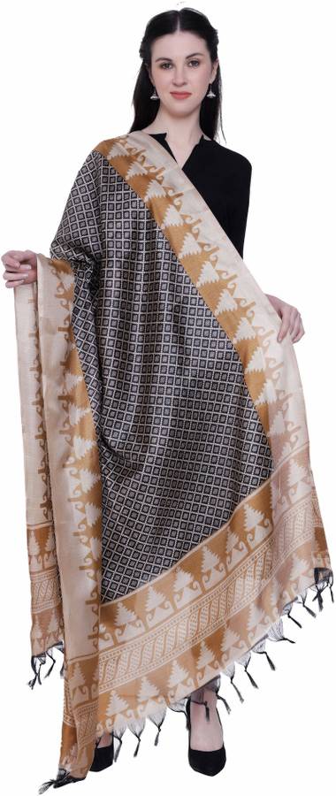 Khadi Silk Printed Black Women Dupatta