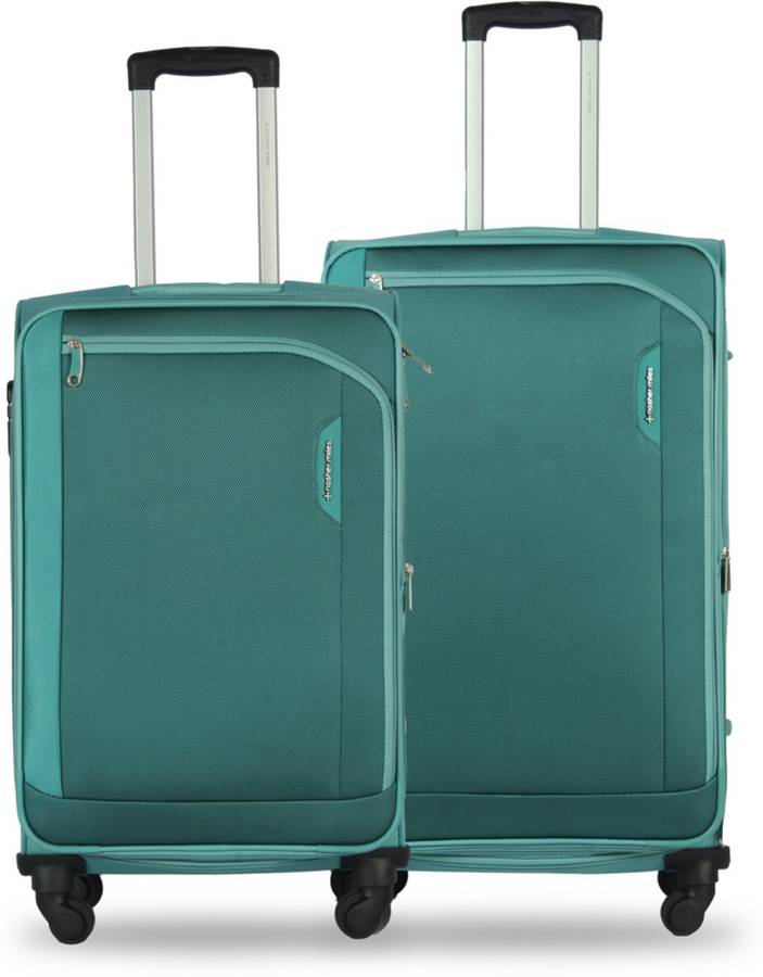 Soft Body Set of 2 Luggage - Dallas Expander Soft-Sided Polyester Luggage Set of 2 Cyan Trolley Bags (65 & 75 cm) - Teal